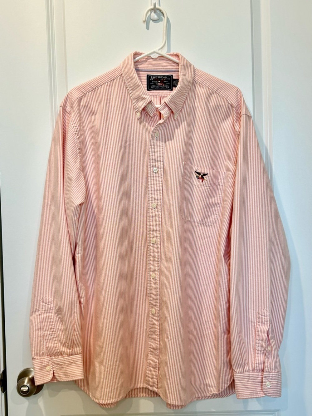 American Living Men’s Peach and White Striped Shirt XXL